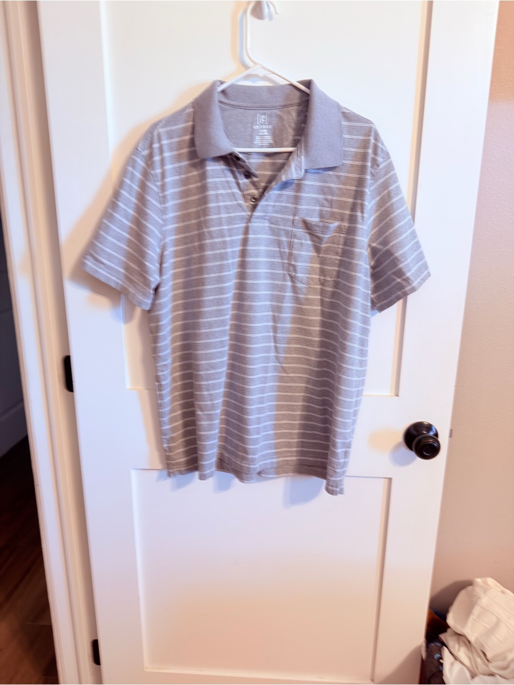 George Light Gray and White Striped Polo